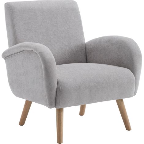 Wahson Sillones relax en Chenilla, Moderno Sillón de Ocio con Patas de Madera, Sillón para el Hogar Dormitorio Sala de Estar Relajante, Gris