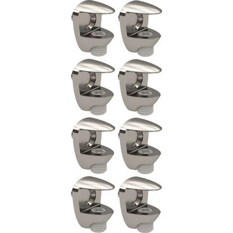 8x Taquet métal réglable pour tablette verre – Finition nickelée – Fixation pour meuble et armoire – Épaisseur tablette 5-6mm (1/4)