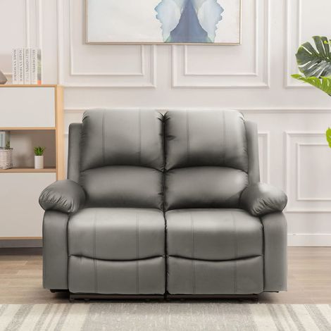 Milan 2 Seater Light Grey PU Leather recliner Sofa