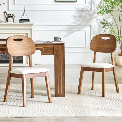 Sillas de comedor ovaladas blancas, juego de 2, respaldo de madera con asa DESVIAE (1/5)