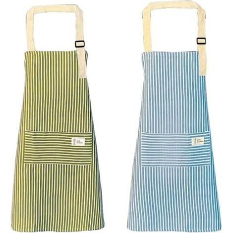 2 Pièces Tablier Cuisine,72cmx68cm Reglable Tablier de Menage, Tablier en Coton et Lin Etanche avec 2 Poche, pour Cuisine Familial, Restaurant, Jardin, Barbecue, École, Café (1/5)