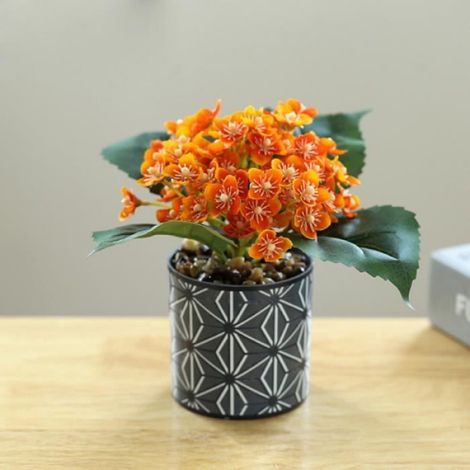 Fleurs Artificielles avec,Centre de Table Bouquet Floral d'Hortensia et pour Décoration de Maison, Salon ou Bureau,Orange