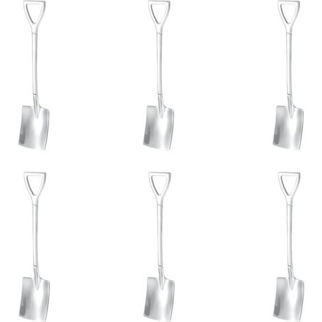 Juego de 6 cucharas: cuchara de postre de acero inoxidable, cuchara cuadrada de acero inoxidable, buen agarre, comer fruta, helados, color plata (1/5)