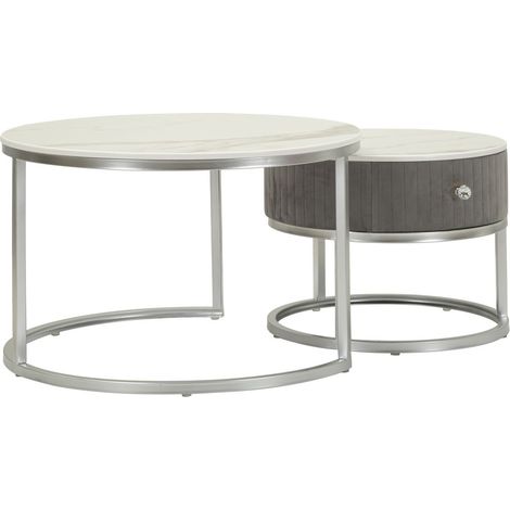 Coppia tavolini da caffè Greys rotondi in grigio e argento Ø70x45 e Ø50x40 cm