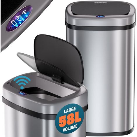 MONZANA® 50/58 Litre Kitchen Bin with Automatic Opening Sensor Rectangular Stainless Steel, Soft Close Lid for Kitchen, Bathroom, or as Nappy Bin, Recycling Dustbin and Waste Bins, Home and Kitchen (1/8)