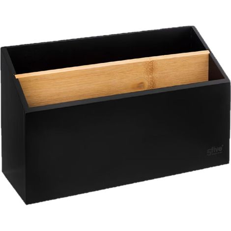 5Five Simply Smart – Organiseur en bambou noir 25x9x16cm – 2 compartiments rectangulaires – Rangement de bureau élégant et compact (1/4)