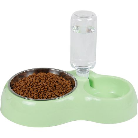 Gamelles doubles en acier inoxydable pour animaux de compagnie, anti-déversement, distributeur d'eau et de nourriture avec abreuvoir automatique (1/5)