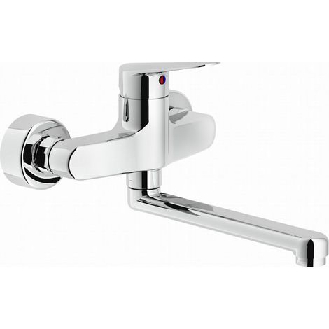 Nobili – Mitigeur évier mural 360° – Bec mobile en laiton chromé – Limiteur de débit à 50% – Installation murale facile (1/3)