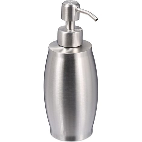 Distributeur de savon design moderne pratique cuisine salle de bain 17,5 x 8 x 7 cm en acier inoxydable argenté (1/4)