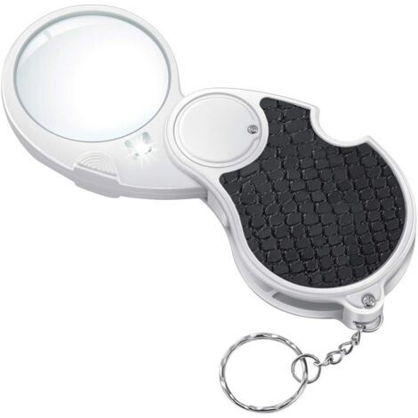 Loupe de poche avec éclairage, grossissement x5, petite loupe pliante et éclairée pour la lecture de pièces de monnaie, les loisirs et les voyages – Diamètre 45 mm