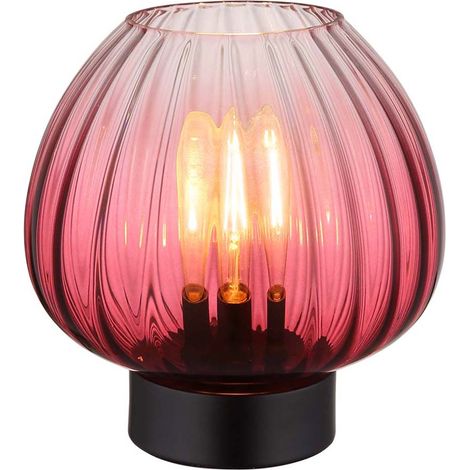 Tischleuchte Glas Nachttischleuchte Wohnzimmerleuchte Tischlampe rot schwarz, Schalter, Metall, E27 Fassung, DxH 23x23,5 cm