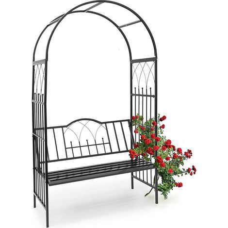Panchina 2 Posti con Arco da Giardino x Piante Rampicanti in Ferro 115x59x203 cm