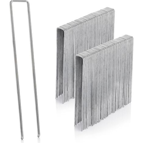 Lot de 100 piquets d'ancrage galvanisés en Fil d'acier - Longueur : 250 mm - Largeur : 25 mm - Diamètre : 4,1 mm - Tête Plate - pour sols durs et Souples