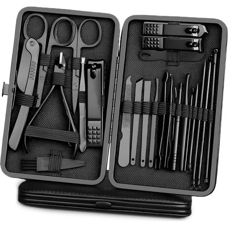 Kit Manucure, Kit Manucure Pedicure Coupe Ongle, 24pcs Coupe Ongle Professionnel Set en Acier Inoxydable, Professionnel Trousse Femme Homme Manicure Complet Accessoires, pour Voyage Et à La Maison,Bla