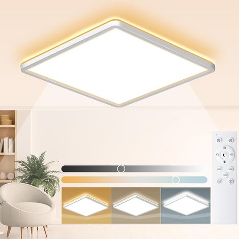 24W 3240LM Plafonnier LED, Luminaire Plafonnier Dimmable avec Télécommande, Éclairage de Plafond Carré, Lustre pour Salle de Bain Chambre Salon Cuisine Couloir Ø29cm (1/5)