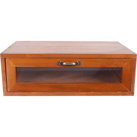 Support Moniteur Bureau Bois Rétro Tiroir Organiseur de Bureau Multifonction en Bois et Fer pour Rangement Maquillage et Accessoires (1/5)