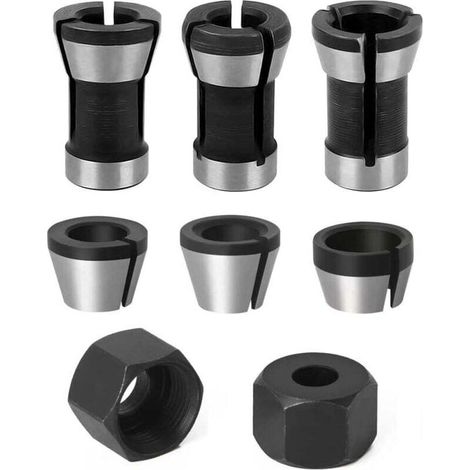 6 Pièces Acier Tête de Mandrin 6 mm 6.35 mm 8 mm Tête Adaptateur Convertisseur +2 écrou pour Perceuses Machine de Gravure Rogneuse Menuiserie électrique Pince de Routeur Titulaire (1/4)