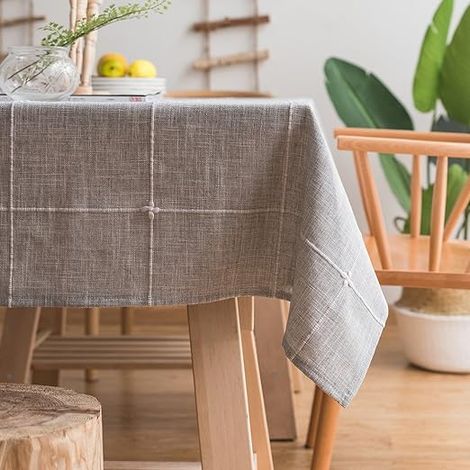 Nappe en lin et coton très résistant pour tables rectangulaires Nappe en treillis à broder solide pour décoration de table à manger de cuisine (135x135 cm, Gris) (1/5)