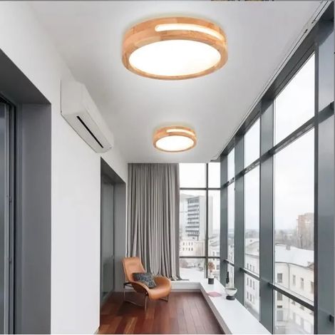 Lot de 2 Plafonnier Moderne LED,Lustre Plafonnier en Bois Rond Industrielle Plafonnier Blanc Froid pour Salon Chambre,4500K (1/4)
