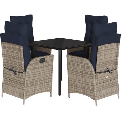 5 Piece Garden Dining Set with Cushions Grey Poly Rattan vidaXL (1/5)