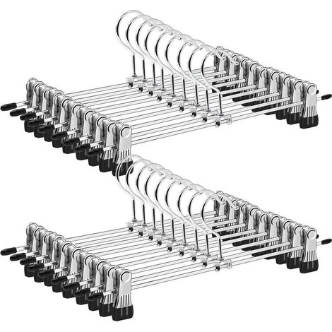 Cintres à pinces en métal pour pantalons et jupes, lot de 20, Chromé (1/5)