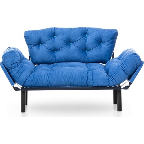 Canapé 2 places transformable en lit tissu bleu Pliaz 155cm (1/5)