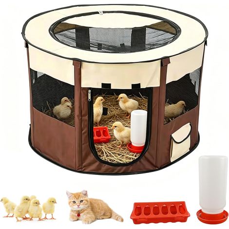 Starter Chicks Brooder Pen, Cages et Poulailler, Enclos/Parc Pliable avec mangeoire et Abreuvoir, clôture d'exercice en intérieur/extérieur pour Poussin/Pondoir à Poules (1/5)