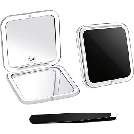 Miroir Grossissant x30 Noir avec Pince a Epiler Petit Miroir Grossissement (1/5)