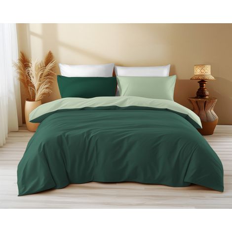 Copripiumino Double Face Verde Scuro/Verde Chiaro - 100% Cotone, Morbido e Traspirante, Made in Italy Cm. 155X200