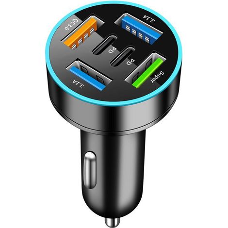 New SUPER+PD+3.1A 5-port car charger with 6 USB ports - Black (1/3)