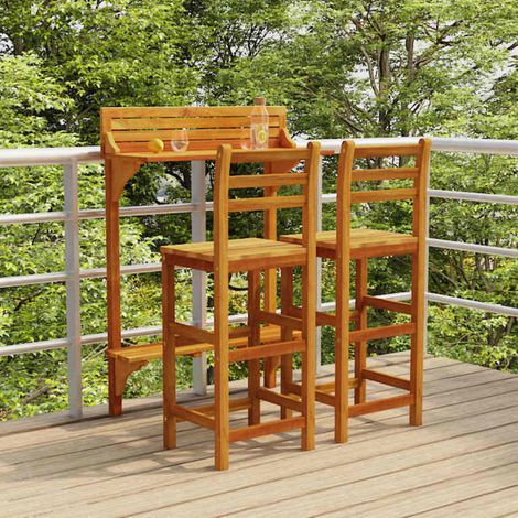 Ensemble de bar de balcon 3 pcs-Bar d'extérieur Bois d'acacia massif 446829 (1/5)