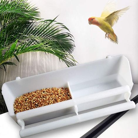 Mangiatoia per uccelli, mangiatoia per uccelli da interno/esterno, abbeveratoio per uccelli, mangiatoia in plastica, ciotola per cibo e acqua per pappagalli, bianca, 2 pezzi