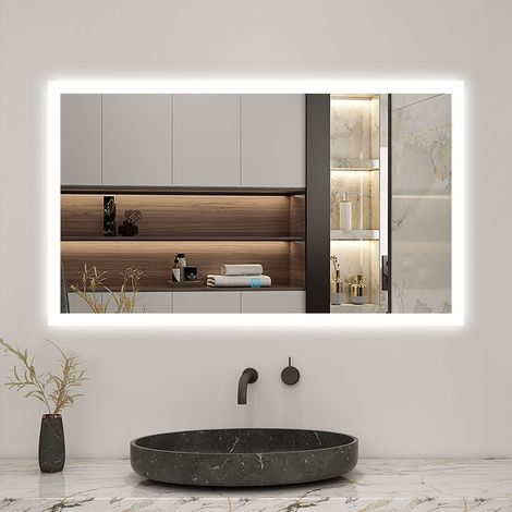 Aica 50x70cm LED tricolore miroir  de salle de bain anti-buée + mémoire + dimmable