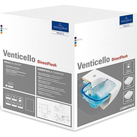 Venticello, Combipack, DirectFlush, modèle suspendu, sortie horizontale, En porcelaine sanitaire Blanc