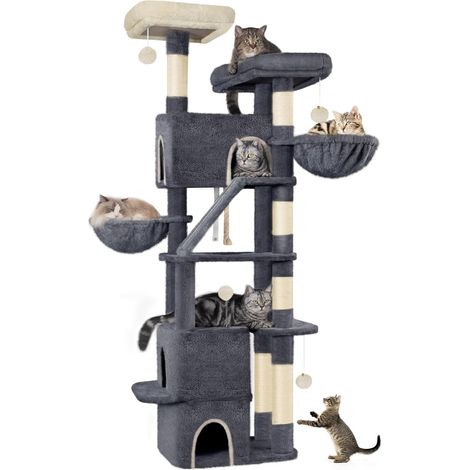 Arbre à chat 185 cm – 7 niveaux avec 2 plateformes, 3 condos, 2 paniers – Grattage en sisal – Design robuste et antidérapant (1/5)