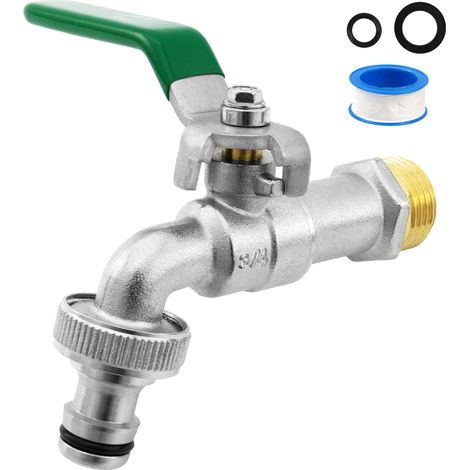 Robinet citerne d'eau de pluie à sortie unique de 33mm, pourmachine à laver, avec 1 robinet d'étanchéité, de jardin, antirouille et antigel (vert) (1/5)