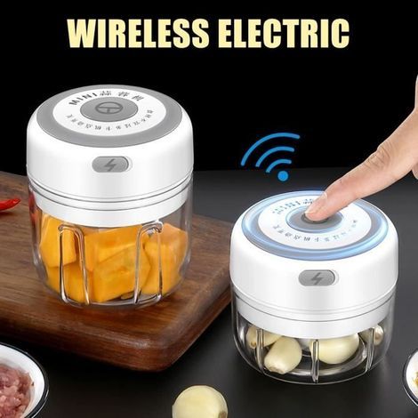 Elektrischer Gemüsezerkleinerer, Mini-Knoblauchzerkleinerer (250 ml), elektrische Knoblauchpresse, automatischer Zwiebelschneider, USB-Ladegerät für Zwiebeln/Obst (1/4)