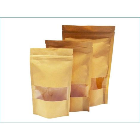Lot de 200 Sachet kraft Doypack avec fenêtre 16 x 24 x 3,7 cm (1/3)