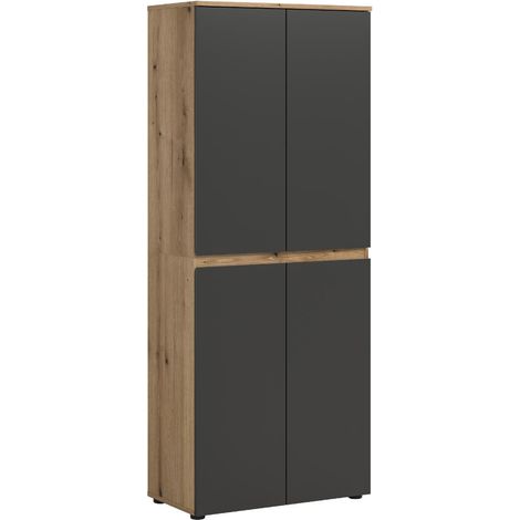 Scarpa Kleiderschrank 4 Türen Eiche Dekor, Anthrazit. (1/5)