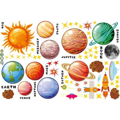 Stickers muraux Planètes du système solaire - Papier peint planètes de l'espace pour chambre d'enfant, salle de classe ou salle de jeux (1/5)