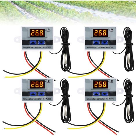 Lot de 4 régulateurs de température numériques, XH-W3001 220 V, thermostat d'ambiance avec sonde, thermostat de chauffage, interrupteur de contrôle de la température, interrupteur thermostatique pour (1/5)