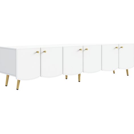 Meuble TV 180 cm blanc et or, 6 portes, panneaux de particules, 180 x 40 x 45 cm (1/5)