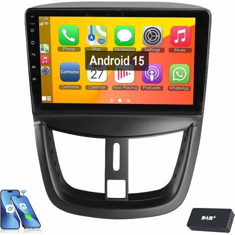 Autoradio Android 15 avec Apple Carplay pour Peugeot 207 (2006-2015) GPS WIFI BT RDS 2+64G DAB