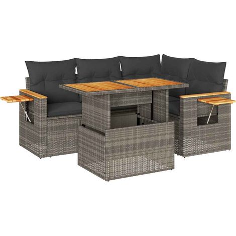 Maison Exclusive - Set Divano Giardino 5 pz con Cuscini Grigio Polyrattan Acacia (1/5)