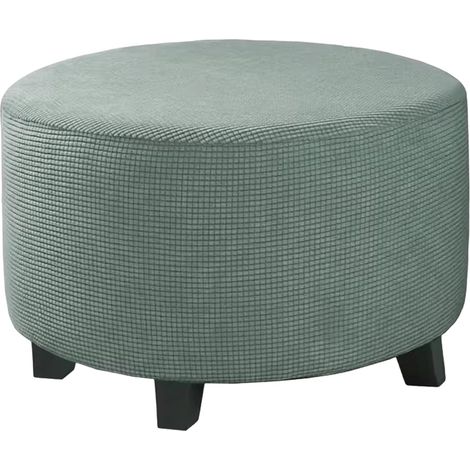 Fodera per pouf rotonda elasticizzata in jacquard, pieghevole e lavabile con bordo elasticizzato, adatta a pouf di diametro 60-73 cm. Verde (1/4)