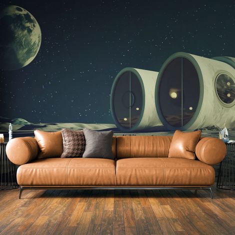Papier peint espace base lunaire futuriste - 150 x 250 cm (1/2)