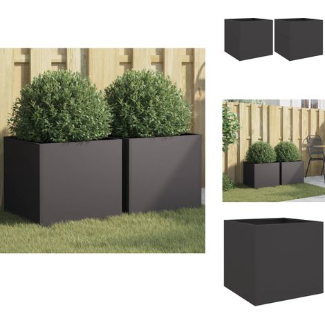 Pflanzkübel 2 Stk. Schwarz 42x40x39 cm Stahl - Blumentopf - Stahltöpfen - Gartendeko - Balkonpflanzen - Terrasse (1/5)