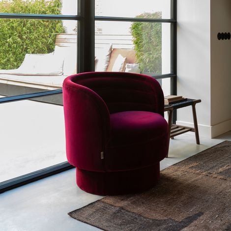 Fauteuil pivotant 77x79x78 cm en velours rouge (1/5)