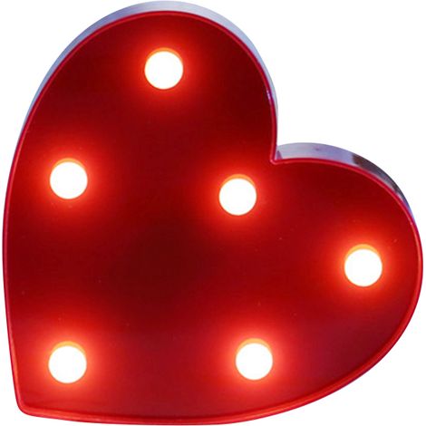 Letrero luminoso LED con forma de corazón, luz blanca cálida, funciona con 2 pilas AA, resistente al agua IP42 (blanco).
