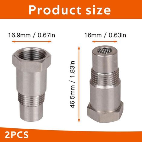 2 Stück Lambdasonden-Verlängerungen, 46,5 mm Sauerstoffsensor, Sauerstoffsonden-Verlängerungs-Abstandshalter, Lambdasondenfilter, für Kfz-Motorabgasanlagen M18 x 1,5 (1/4)